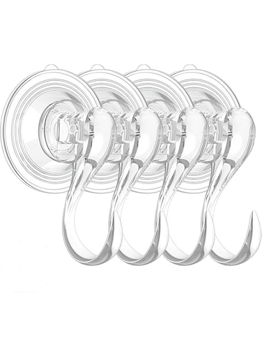 Suction Cup Hooks, VIS'V Small Clear Heavy Duty Vacuum Suction Hooks with Wipes Removable Strong Window Glass Door Kitchen Bathroom Shower Wall Suction Hanger for Towel Loofah Utensils Wreath - 4 Pcs