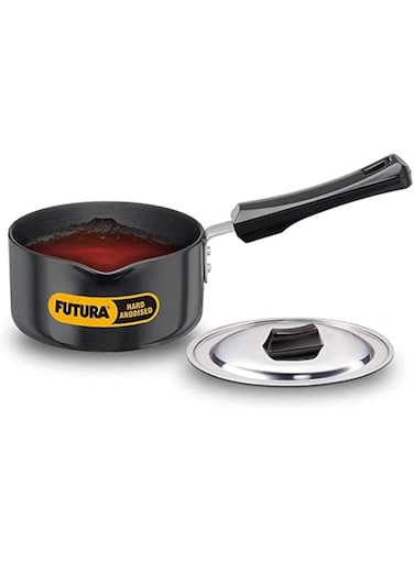 Hawkins Futura Hard Anodised Saucepan With Steel Lid, 3.25Mm Thick, 1 Litres, Black