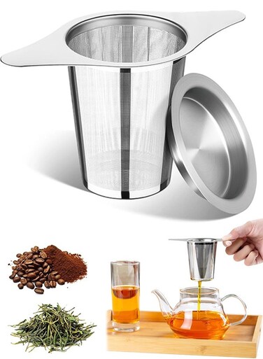 Steel Premium Tea &amp; Coffee Strainer Infuser with Double Handles Large Capacity Fine Mesh Strainer Perfect for Loose Leaf Tea, Coffee Steeping in Cups and Teapots Brewing Made Easy