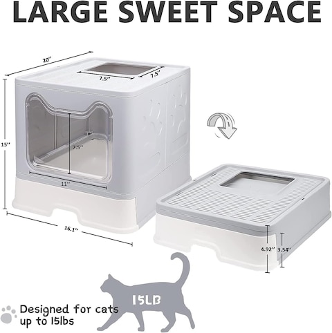 Two-Way Foldable Drawer-Type Cat Litter Box - Space-Saving and Stylish Grey Design 51x41x38cm