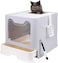 Two-Way Foldable Drawer-Type Cat Litter Box - Space-Saving and Stylish Grey Design 51x41x38cm