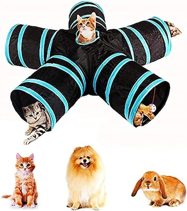 Cat Tunnel Toy 5 Way Pet Tunnels Foldable Portable Durable Tunnel Toys for Cat, Puppy, Kitten, Rabbit