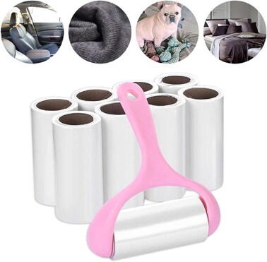 Pet Hair Remover Lint Roller with 9 Rolls Paper Core, Tearable Clothes Furniture Pet Cat Dog Lint Brush