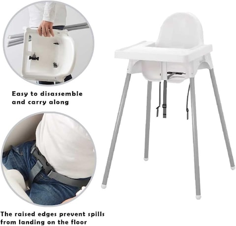 Washable Highchair for Babies &amp; Toddlers, Adjustable Baby Feeding Chair with Removable Tray, Portable &amp; Non-Tip Design, Compact &amp; Lightweight, Easy to Clean