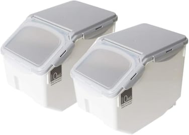 Grain &amp; Rice Storage Bin Set &ndash; 10kg (12L) Large Food Containers with Leak-Proof Locking Lid, Plastic Cereal &amp; Pet Food Storage, 2-Pack (Grey