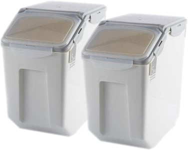 Grain &amp; Rice Storage Bin Set &ndash; 15kg (18L) Large Food Containers with Leak-Proof Locking Lid, Plastic Cereal &amp; Pet Food Storage, 2-Pack