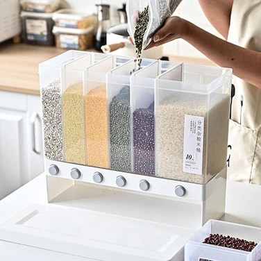 Wall-Mounted Rice Dispenser &ndash; Large Capacity Moisture-Proof Grain Storage Tank for Dry Food, Press-to-Dispense Rice Bucket Organizer