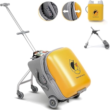 Kids Ride-On Rolling Luggage - 20" Expandable Carry-On Suitcase with Detachable Baby Stroller, Password Lock, and Trolley for Toddlers &amp; Children Ages 1-10, Perfect for Outdoor Travel