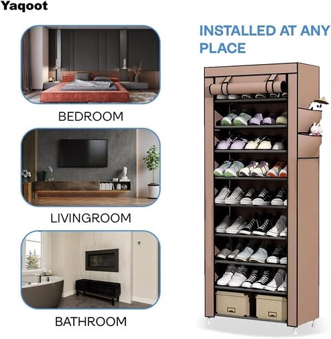 9-Tier Non-Woven Fabric Shoe Rack with Waterproof Cover, Heavy-Duty Shoe Storage Organizer for 27 Pairs, Large-Capacity Shoe Storage Organizer for Entryway, Dormitory, Office &amp; Hallway- 60x30x155cm