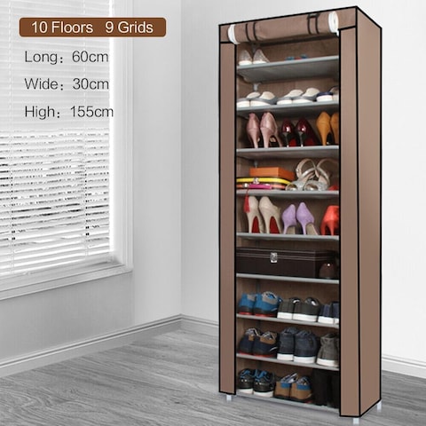 9-Tier Non-Woven Fabric Shoe Rack with Waterproof Cover, Heavy-Duty Shoe Storage Organizer for 27 Pairs, Large-Capacity Shoe Storage Organizer for Entryway, Dormitory, Office &amp; Hallway- 60x30x155cm