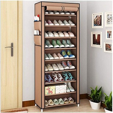 9-Tier Non-Woven Fabric Shoe Rack with Waterproof Cover, Heavy-Duty Shoe Storage Organizer for 27 Pairs, Large-Capacity Shoe Storage Organizer for Entryway, Dormitory, Office &amp; Hallway- 60x30x155cm