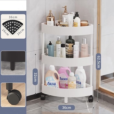 3-Tier Rolling Storage Cart,Corner Shelves， Multi-Purpose Organizer for Bathroom, Office &amp; Kitchen, Plastic Shower Caddy Organizer Shelf, Easy to Assemble &amp; Move,white