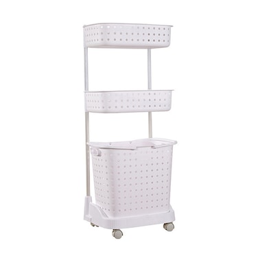 3-Layer Laundry Basket With Wheels White