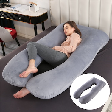 Comfort Pregnancy Maternity Body Support-Nursing U Shape Pillow Velvet Grey