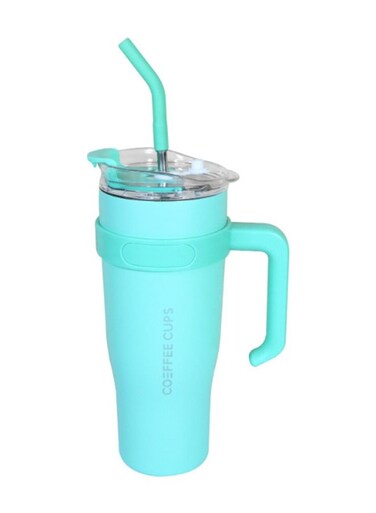 LLC 42 oz Tumbler with Handle Insulated Tumbler with Lid and Straw Five Wall Vacuum Stainless Steel Travel Mug Iced Coffee Car Cup for Hot and Cold (Aqua)