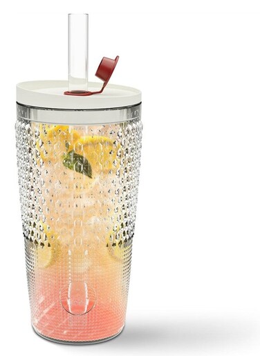 Glass Tumbler with Straw and Lid 22oz - Clear Iced Coffee Cup w&iuml;&frac14;&OElig;Vintage Design, Dishwasher Safe Glass Drinking Cups - Versatile Glass Coffee Tumbler for Smoothie Water Boba and More