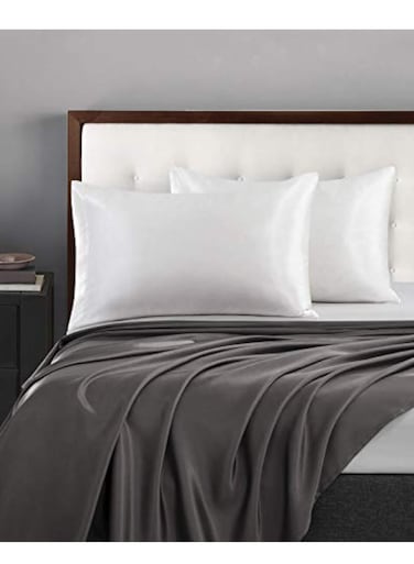 2-Piece Satin Pillowcases Queen Size Ivory White Silky Satin Pillow Cases for Hair and Skin, Wrinkle Fade Resistant, Pillow Cover with Envelope Closure (White, 20x30 inches)