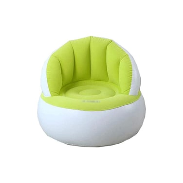 Inflatable Lounge Chair, Indoor Portable Sofa with Backrest, White and Lime Green