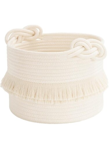 CherryNow Small Woven Storage Baskets Cotton Rope Decorative Hamper for Diaper, Blankets, Magazine and Keys, Cute Tassel Nursery Decor - Home Storage Container &acirc;&acirc;&sbquo;&not;&acirc;&euro;&oelig; 9.5' x 7'