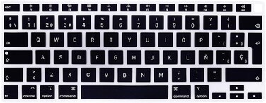 EU/UK Layout Spanish Language Silicone Keyboard Cover Skin For MacBook Air 13" 2020 With Touch ID Model:- A2179/A2337 M1 Chip, Keyboard Accessories" Black