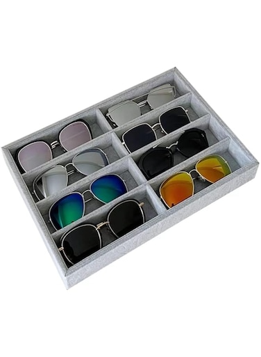 Oossuiezl Practical Velvet Eyewear Jewelry Organizer Box With Thick Hard Sturdy Drawer Divider,Sunglasses Jewelry Tray Organizer（13.8 x 9.5 x 1.3 inches）