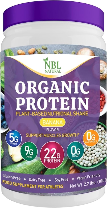NBL NATURAL Plant Based Organic Protein Powder, Banana, 2.2 lb, 25 Servings
