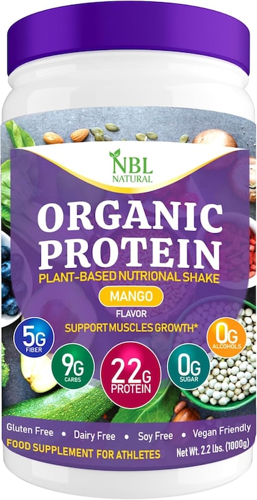 NBL NATURAL Plant Based Organic Protein Powder, Mango, 2.2 lb, 25 Servings