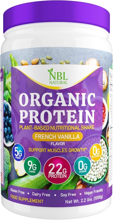 NBL NATURAL Plant Based Organic Protein Powder, French Vanilla, 2.2 lb, 25 Servings