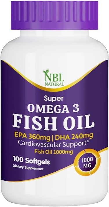 NBL Natural Fish Oil Super Omega 3 1000mg 360 EPA 240 DHA, Cardiovascular Support, 100 Softgels