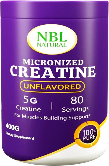 NBL Natural Creatine Monohydrate Powder, Unflavored 400g, Pure Micronized  80 Servings