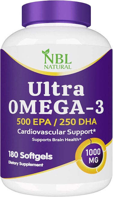 NBL Natural Ultra Omega 3 Fish Oil 1000mg 500EPA 250 DHA, Cardiovascular Support, 180 Softgels