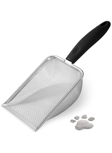 Oasisgalore Cat Litter Scoop,Sturdy Litter Cleaner Corner Shovel,Stainless Steel Mesh Litter Shovel,Easy to Clean Reptile Terrarium Sand Waste,Beach Shovel(Black)