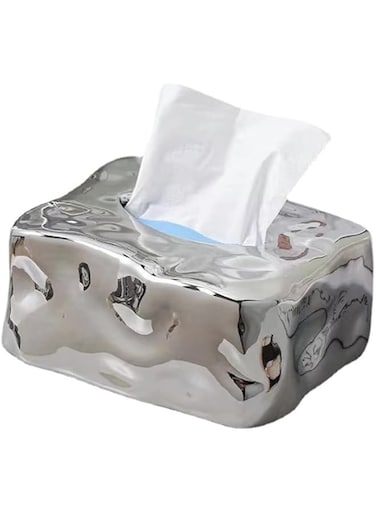 Tazweeq Ceramic Paper Towel Box, Ice Cube Feeling Paper Towel Box, Household Napkin Box Drawing Box, Desktop Decoration Decorative Drawing Box