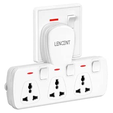 LENCENT Multi Plug Extension Socket, 3 Way Electrical Outlet Extender, Wall Charger, Universal Plug Adapter, Charging Station for Home, Office, Kitchen, Individually Switched
