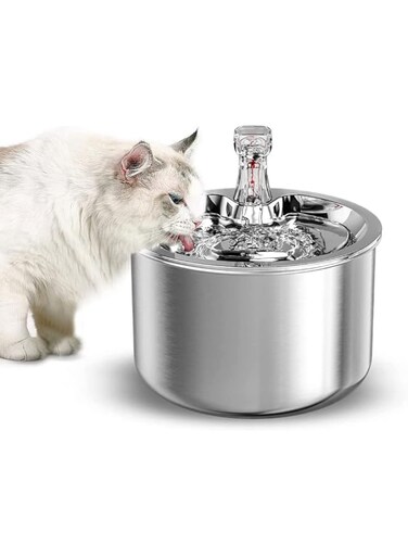 COOLBABY Cat Water Fountain,Multiple Filter,Stainless Steel Pet Water Fountain,Safety Silent Water Pump,Buoy water level detection,2L Automatic Dispenser Water Bowl for Cats and Dogs