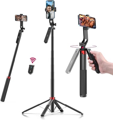ULANZI MA09 Extendable Phone Tripod 71 Selfie Stick Phone Vlog Tripod Stand Quadrapod with All in 1 Phone Clip Travel Tripod Phone Holder with Rechargeable Remote
