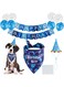 SKEIDO Dog Birthday Bandana Dog Birthday Boy Hat Scarfs Flag Balloon with Cute Doggie Birthday Party Supplies Decorations(11-Piece Set) (Blue)