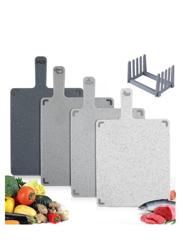 Free Plastic Chopping Board Set with Stand Dishwasher Safe Durable Lightweight Suitable for Kitchen and Outdoor Camping