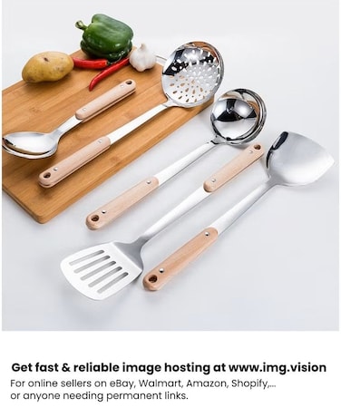 5-Piece Stainless Steel Serving Utensil Set with Wooden Handles &ndash; Durable Kitchen &amp; Buffet Spoons &ndash; Multi-Purpose Cooking &amp; Serving Tools for Home, Caf&eacute; &amp; Restaurant