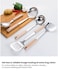 5-Piece Stainless Steel Serving Utensil Set with Wooden Handles &ndash; Durable Kitchen &amp; Buffet Spoons &ndash; Multi-Purpose Cooking &amp; Serving Tools for Home, Caf&eacute; &amp; Restaurant