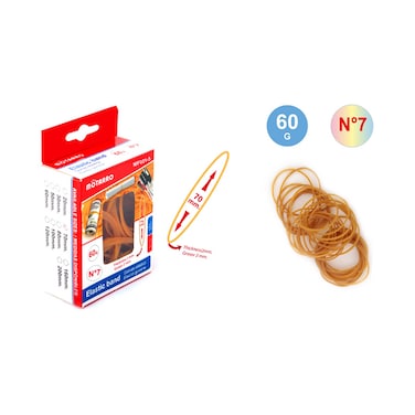 MOTARRO MF001-5 Elastic Rubber Bands, Size N&deg;7 (70mm), 60g Box &ndash; Heavy Duty Natural Latex Bands for Office, Home, Bank, and School