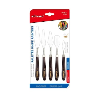 MOTARRO Professional Palette Knife Set (MP146-1) &ndash; 5-Piece Stainless Steel Painting Spatulas with Wooden Handles &ndash; Ideal for Oil, Acrylic &amp; Mixed Media Artists