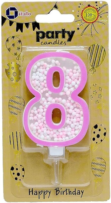 Italo 8 Number Foam Balls Birthday Candle - Pink