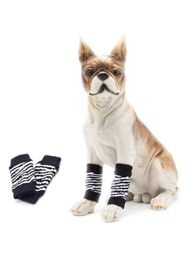 Dog Elbow Guards, 1 Pair of Front Leg &amp; Hind Leg Protectors, Elbow Support Wrap, Leg Support Wrap Cover, Pet Stretch Knit Breathable Protective Socks (Black and white, M)