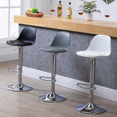 PU Leather Bar Stool,Adjustable Height &amp; Chrome Base,Ideal for Kitchen, Home Bar &amp; Caf&eacute;(Black 1 Pc)