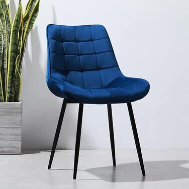 Modern Velvet Dining Chair,Black Metal Legs,Comfortable &amp; Stylish Kitchen Chair(Blue)