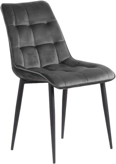 Modern Velvet Dining Chair,Black Metal Legs,Comfortable &amp; Stylish Kitchen Chair(Gray)