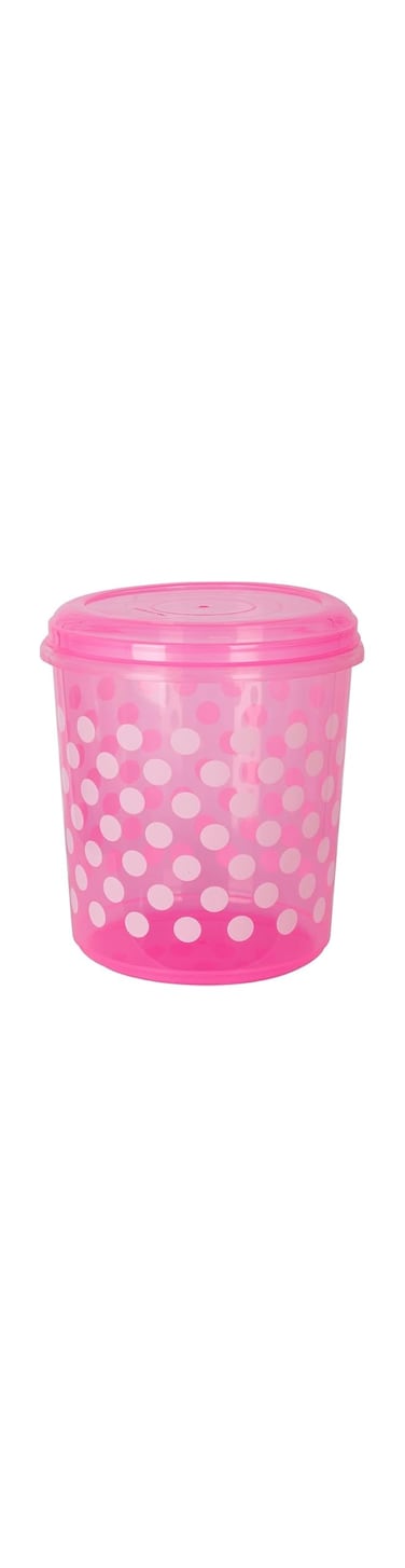 1 PC Plastic Storage Container with Lid, Pink Polka Dot Pattern, Round