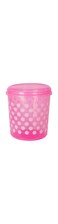 1 PC Plastic Storage Container with Lid, Pink Polka Dot Pattern, Round