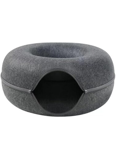 Lomeshow Cat Donut Cave, Cat Tunnel Bed for Indoor Cats, Scratch Resistant Cat Toys for Medium Cats up to 19.8 lbs,Cat Cave for Indoor Cats,Scratch Resistant Donut Cat Bed (Dark Grey, Medium)
